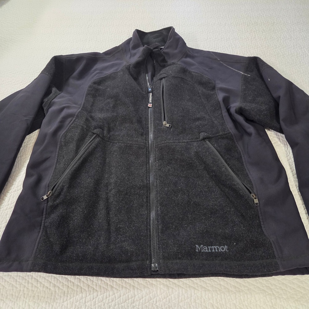 Marmot Mens XL Black Hybrid Wool Blend‎ Full Zip Softshell Fleece Jacket Outdoor